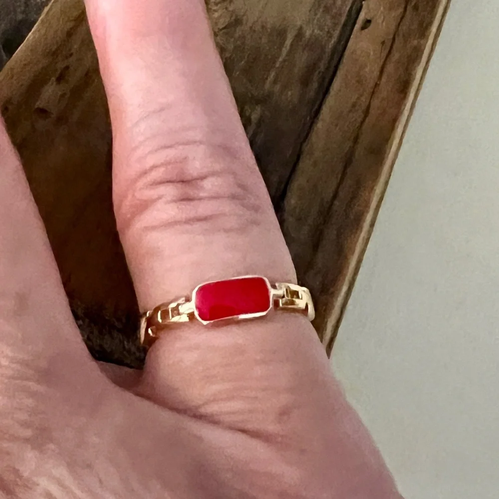 🟠NEW PRETTY BIRD Tarnish Proof/Waterproof Gold/Red Enamel Adjustable Ring